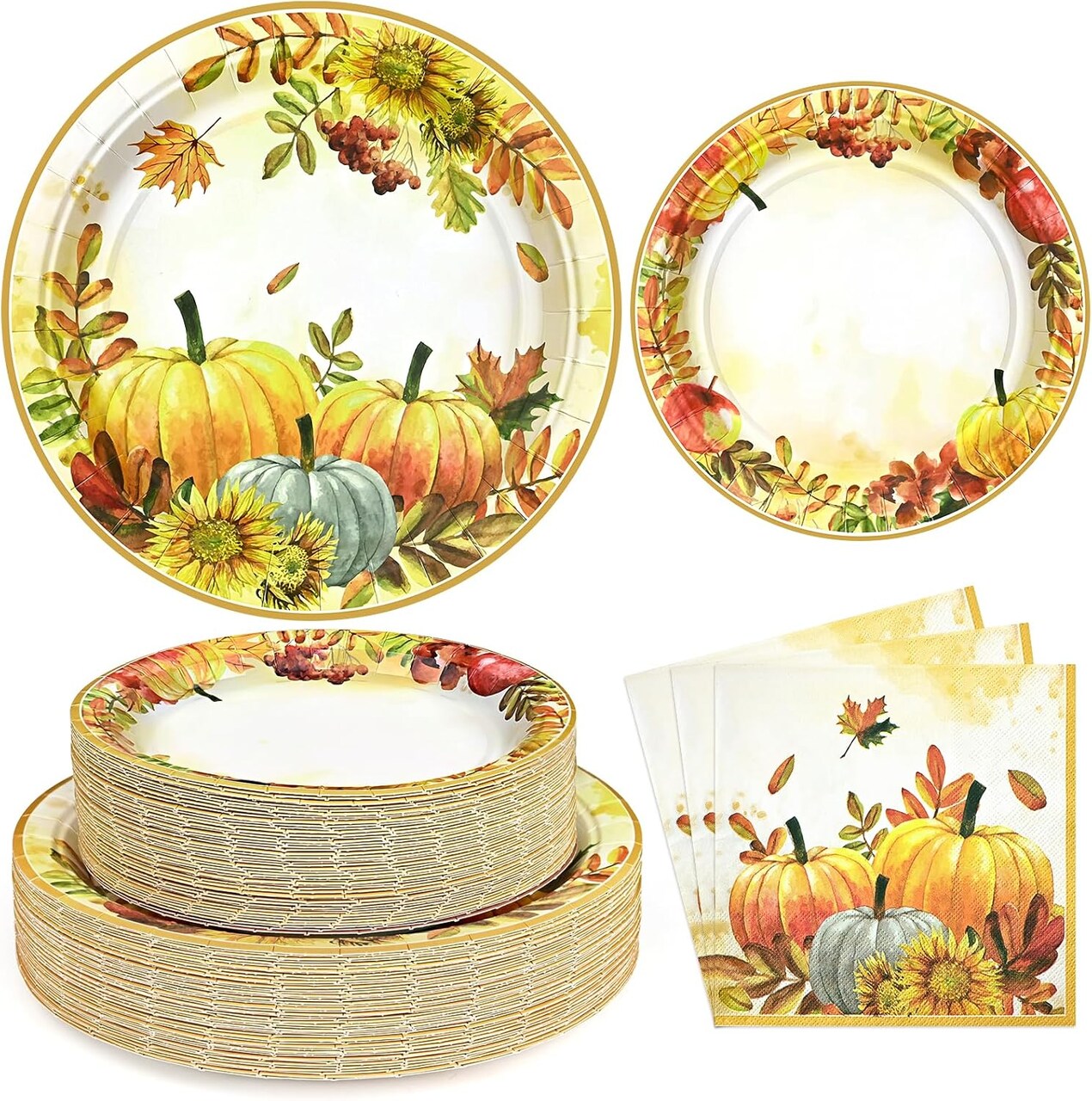200 PCS Thanksgiving Pumpkin Paper Plates and Napkins Sets (Modern)